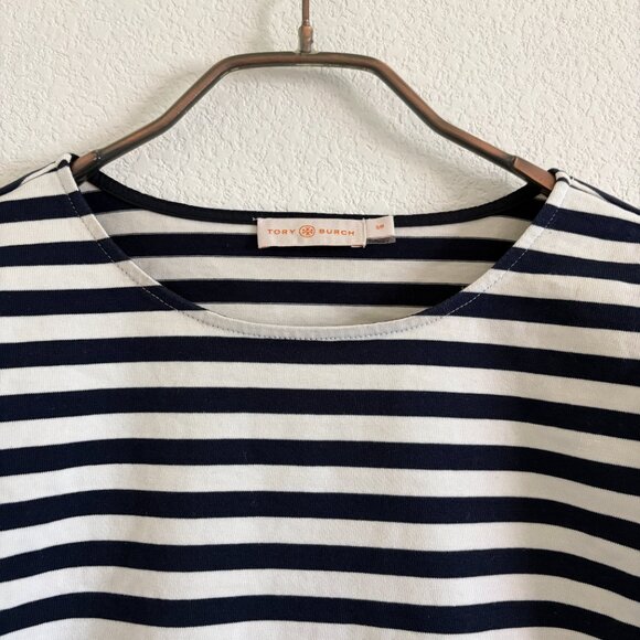 Tory Burch Stripe Top Womens S/P Navy White Cotton Boxy Style - Picture 2 of 12